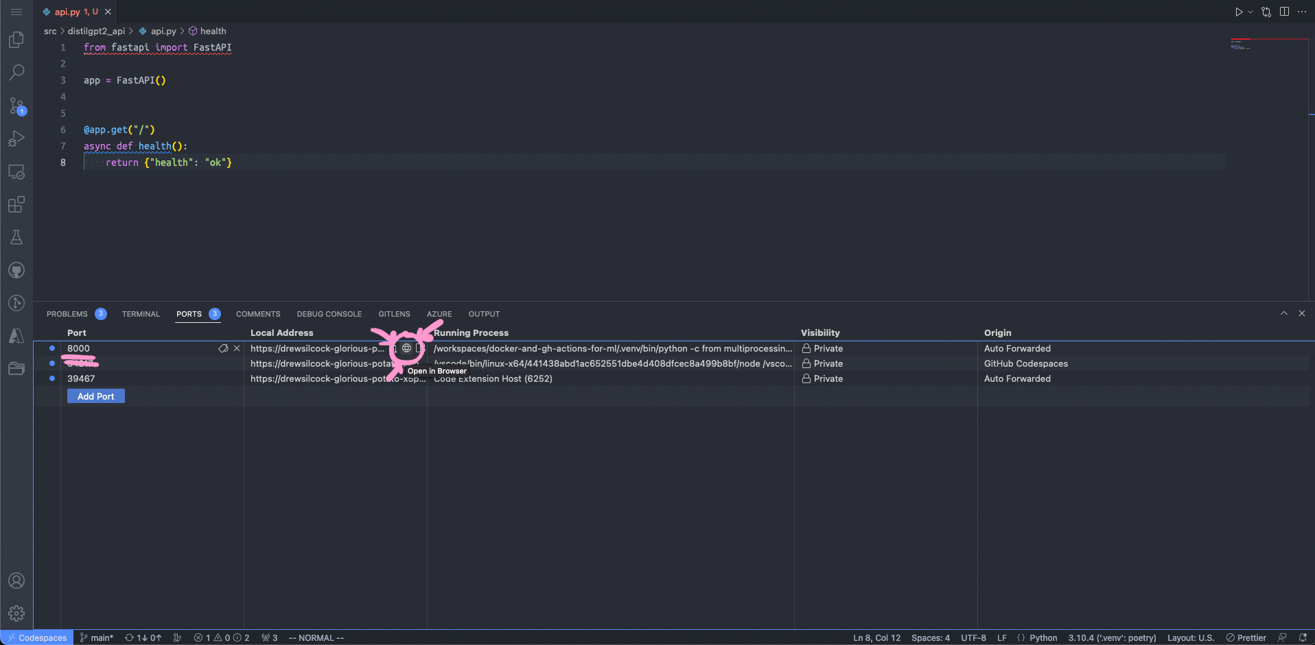 opening forwarded port in new tab