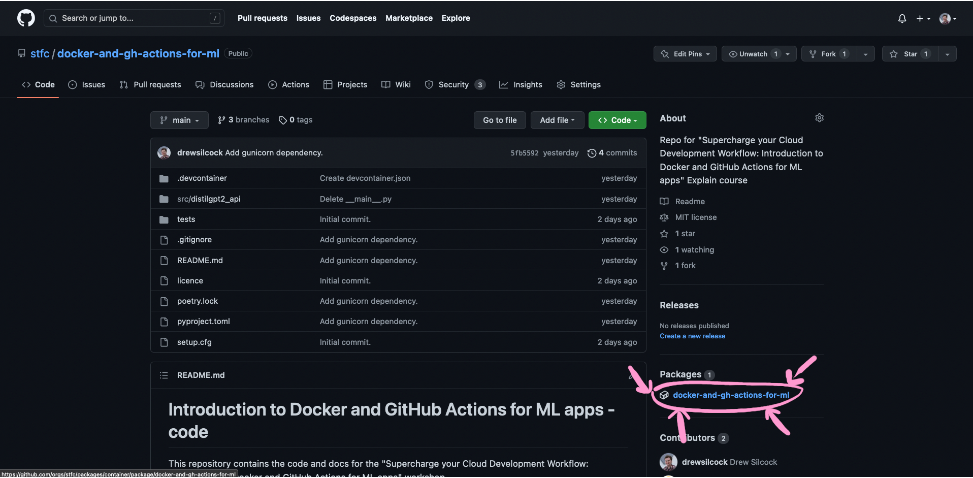 screenshot of repo page showing "Packages" section
